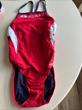 Speedo Red and White Kids' Lifeguard One-Piece Swimsuit
